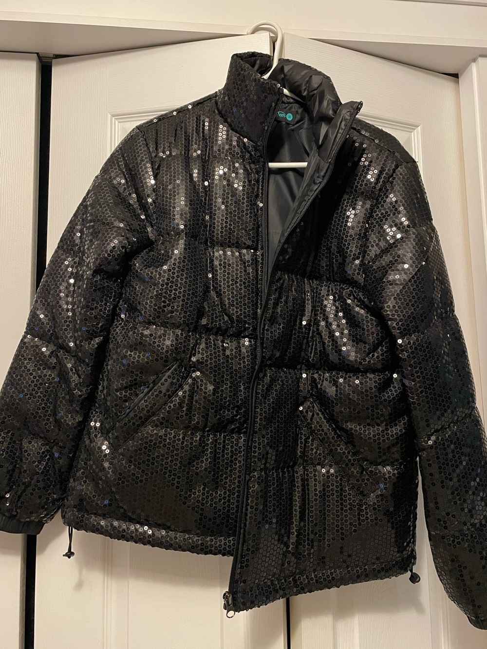 Women’s Black Sequin Puffer Jacket